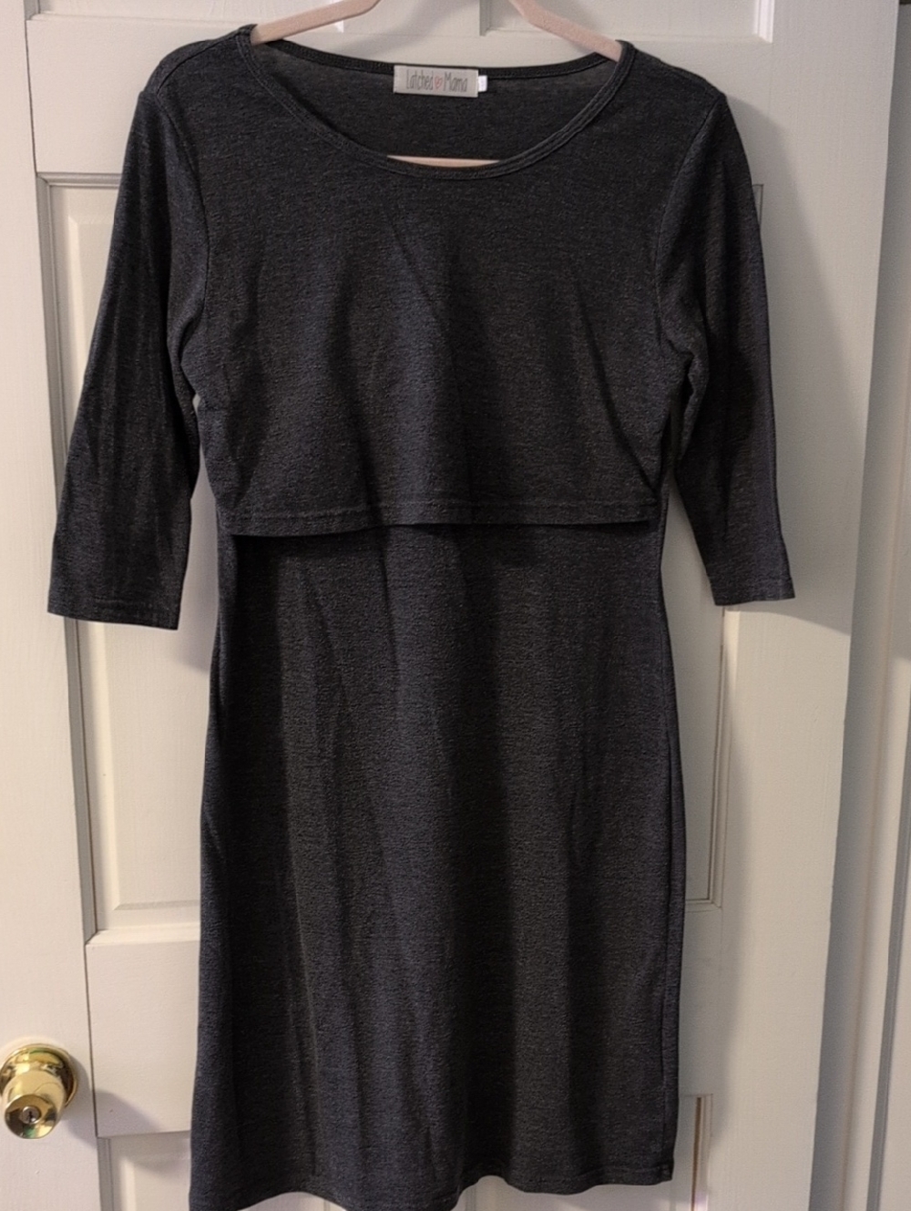 3/$50 Latched Mama Charcoal Nursing Midi Dress